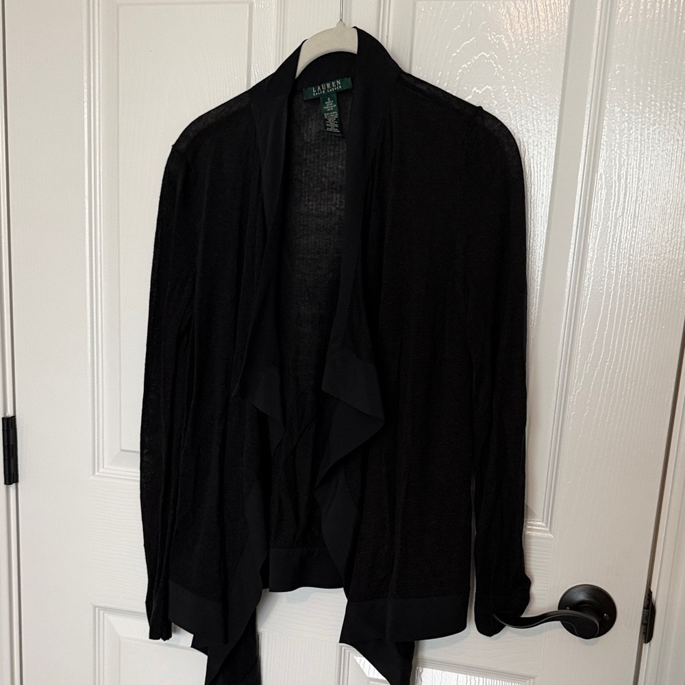 Ralph Lauren Black Open-Front Draped Cardigan
